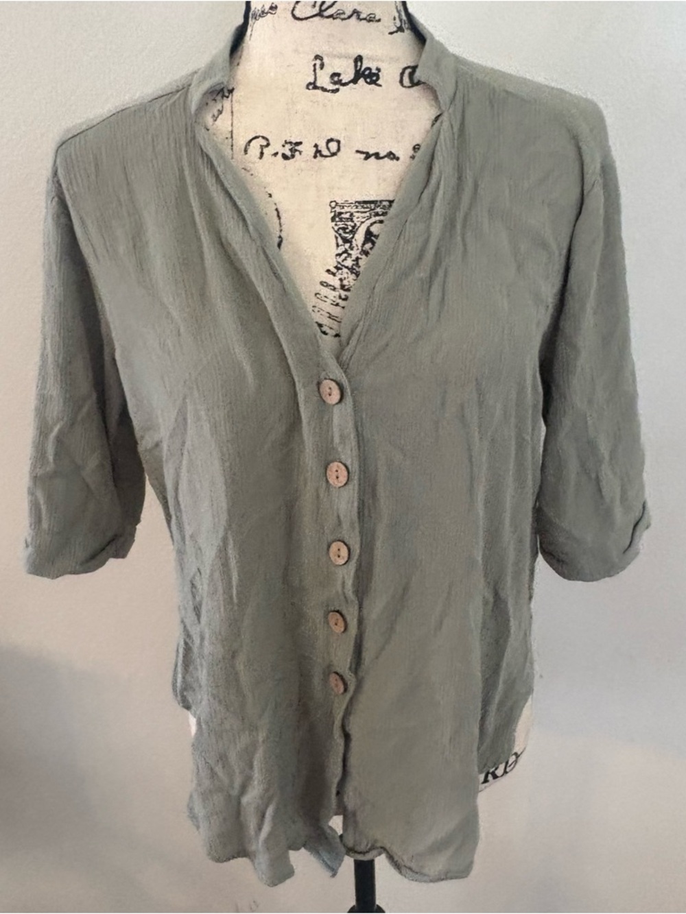 Guess Olive Green Lightweight Button-Front Top
